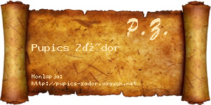 Pupics Zádor névjegykártya